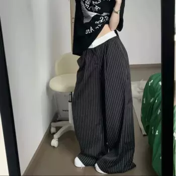 2024 New Black Striped Suit Pants Woman Baggy Y2k Vintage Korean Style Trousers Oversize Harajuku Fashion Office Lady Slacks