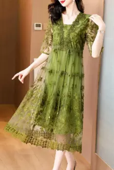 2024 New Embroidery Floral Silk Midi Dress Autumn Fashion Chic Butterfly Sleeve Dress Women Korean Elegant Bodycon Prom Dresses