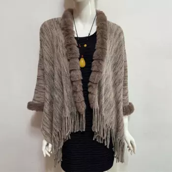2024 New European American Tassel Cape and Shawl Sweater Women's Fur Collar Cardigan Coat Wholesale
