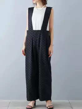 2024 New Flocking Women Jumpsuits Fashion Suspenders Pants Female Wide Leg Loose Casual Polka Dot Romper Office Ladies Trousers