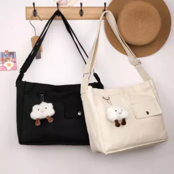 2024 New Leisure Women's Crossbody Bag Korean Fashion Solid Color Student Shoulder Bag Large Capacity Simple Canvas Tote Bag