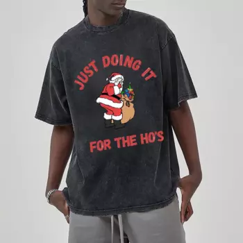2024 New Santa Claus Print Women's T-Shirt Y2K Oversized Washed Denim Fabric Neutral Style Short Sleeve Hip Hop Funny Men's Top