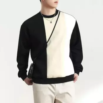2024 New Spring and Autumn Leisure Fashion Vitality Age Reducing Round Neck Contrast Loose Oversize Pullover Sweater for Men