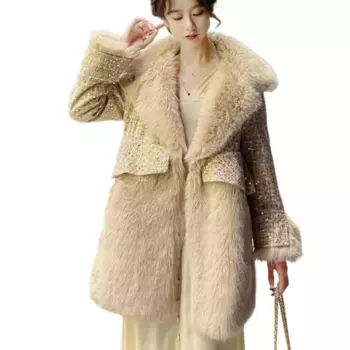2024 New Women Faux Fur Coat Fashion Patchwork Mid-Length Loose Thick Warm Outcoat Female Temperament Imitation Fox Fur Outwear