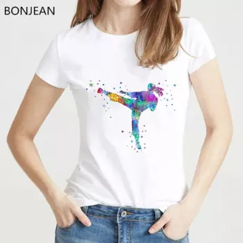 2024 New Women T Shirt Fashion Popular Style T-Shirt Femme Watercolor Karate Fighter Girl Print Tshirt Female Streetwear Tops