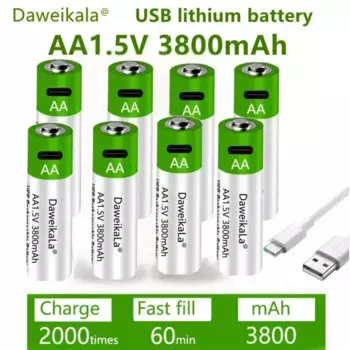 2024 Новые аккумуляторные батареи USB AA 1,5 В, 3800 мАч, литий-ионный аккумулятор для мыши с дистанционным управлением, электрическая игрушечная батарея + кабель Type-C