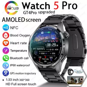 2024 Новые GPS Смарт-часы для мужчин GT5PRO 360*360 HD Экран Сердечный ритм IP68 Водонепроницаемые умные часы с кислородом в крови BT Call NFC Watch 5 Pro
