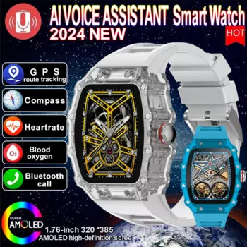 2024 Новые GPS Смарт-часы для мужчин 1,76-дюймовый AMOLED HD-экран Голосовой помощник Bluetooth Вызов Сердечный ритм Водонепроницаемые модные умные часы