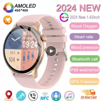 2024 Новые NFC Смарт-часы для женщин 466*466 HD Экран Трекер здоровья Спортивные голосовые Bluetooth-вызовы Смарт-часы для женщин для Huawei Xiaomi