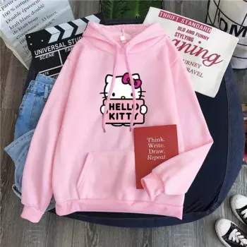 2024, новые повседневные женские толстовки Sanrio Hello Kitty Kawaii, топы для женщин, милые толстовки, модные Harajuku с длинными рукавами, большие размеры