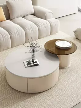 2024 Новый чайный столик Cream Breeze, гостиная, дом, современная и простая каменная тарелка, круглый чайный столик с автоматическим присоском и двойным всасыванием