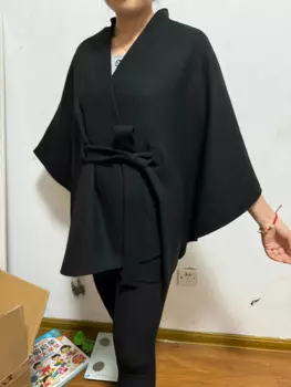 2024 Street Wear Cappa Autumn Cloak Winter Faux Woolen Blanket Women Big Pendulum Poncho Shawl Cape Split Long With Belt