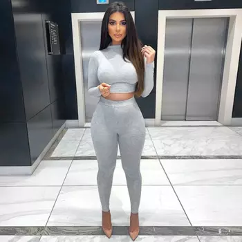 2024 Women's Casual Sports Leotard Suits Solid Color Round Neck with Long Sleeves Leotard Yoga Leggings Female Two Piece Sets