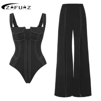 2024 Women Swimwear Black Pocket One Piece and Slit Pan Swimsuit and Sarong Vacation Women Bikinis Beachwear Bathing Suit