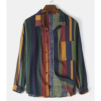 2025 Autumn and Winter New Fashion Men's Casual Shirts Fashionable Colorful Striped Long Sleeve Lapel Street Shirts Trendy shirt