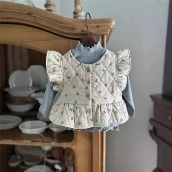 2025 Autumn New Baby Girl Sleeveless Floral Vest Coat Infant Thick Warm Vest Kids Girls Clothes Set Toddler Girl Cotton Jacket
