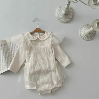 2025 Autumn New Baby Girl Sleeveless Gauze Lace Strap Bodysuit Cotton Infant Toddler Cute Flower Sweet Princess Jumpsuit 0-24M
