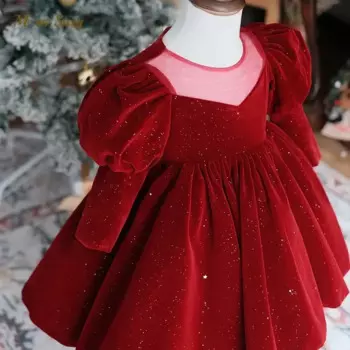 2025 Baby Girl Princess Infant Toddler Vestido Party Baby Clothes 1-12Y Velvet Red Dress Long Sleeve Spring Winter Party Dresses