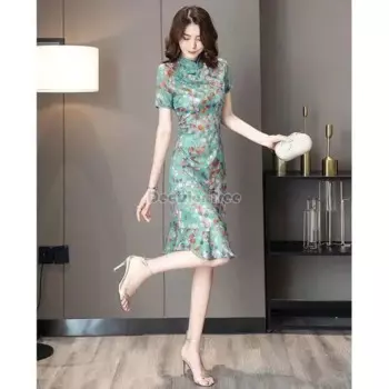 2025 Chinese style traditional improved cheongsam dress mermaid skirt gril fashion casual daily qipao vintage party dress a14
