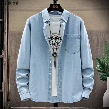2025 Fashion Denim Shirt Jacket Men's Solid Vintage Long Sleeve Shirt Coats Male Casual Loose High Quality Cotton Cardigan Shirt