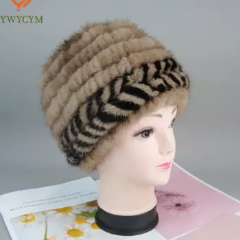 2025 Fashion New Style Knitted Genuine Natural Mink Fur Hat Cap Headgear Headdress Women Warmer Wholesale