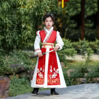 2025 New Boys Hanfu Dress Thicken Traditional Kids Tang Costume Vintage Fashion Festive New Year Knight Cosplay Garment Winter