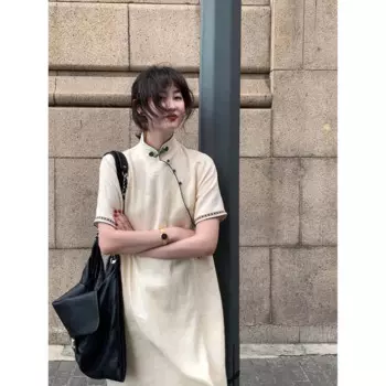 2025 new chinese style women casual daily loose cheongsam dress young lady spring summer fashion cheongsam vestido qipao dress