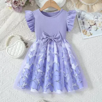 2025 New Girls Dress Kids Clothes Green Summer Short sleeve Purple Princess Dresses Party Baby Dresses for Children Fashion 1-8Y
