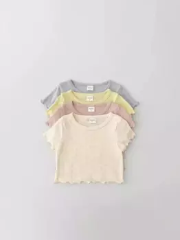 2025 Summer New Baby Girl Solid Hollow Out Short Sleeve T Shirts Cotton Breathable Infant Casual Tees Toddler Versatile Tops