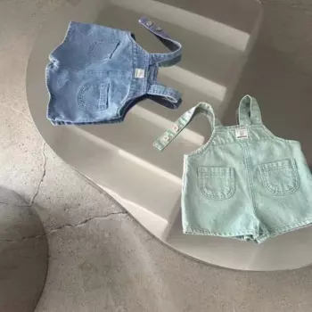 2025 Summer New Baby Sleeveless Jumpsuit Infant Boy Girl Solid Denim Strap Shorts Toddler Casual Versatile Overalls Baby Clothes