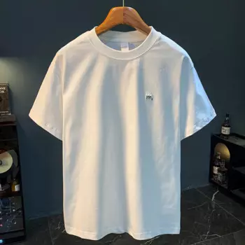 2025 Summer New Men's Simple and Versatile Embroidered Short Sleeve Solid Color Comfortable Casual Half Sleeve Top