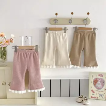 2025 Winter New Baby Girl Plus Velvet Thick Flared Pants Infant Warm Trousers Solid Girls Fleece Casual Pants Children Clothes