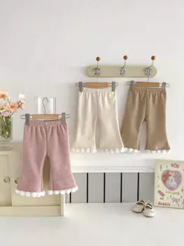 2025 Winter New Baby Girls Fleece Flared Pants Infant Warm Trousers Plus Velvet Thick Girls Solid Casual Pants Children Clothes