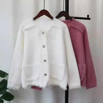 2025 Women Off White Sweater Cardigan Kintted Button Loose Spring Autumn Vintage Winter Streetwear Y2k Jumper Coat Cardigans