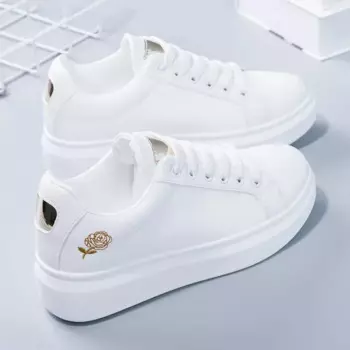 2025 Women Running Spring Autumn Fashion White Breathable Embroidered Flower Lace-Up Casual Sneakers Zapatos De Mujer