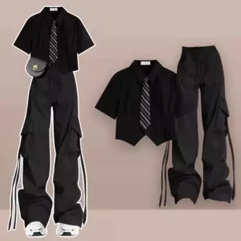 2025 Women's Summer New Fashion Short Sleeved Shirt+Casual Cargo Pants Two Piece Suit Korean Elegant Tracksuit Matching Set