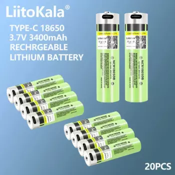 20 шт., аккумуляторные литий-ионные батарейки 18650, 3400 мАч, 3,7 в