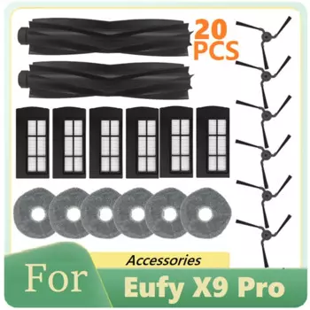 20 шт. для Eufy X9 Pro аксессуары для робота-пылесоса моющиеся тканевые фильтры для швабры, роликовые боковые щетки, сменные детали