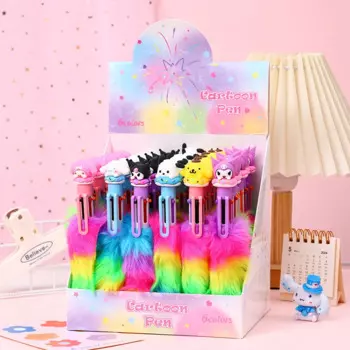 24 шт./партия, шариковая ручка Sanrio Melody почтовые ручки Kuromi радужные плюшевые шариковые ручки 6 цветов канцелярские принадлежности для школы и офиса