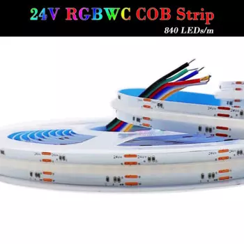24 В 5 в 1 5 м RGBWC COB Гибкая светодиодная лента 840 светодиодов/м атмосфера красочный свет RGBCCT высокая яркость световая лента 12 мм белая печатная плата