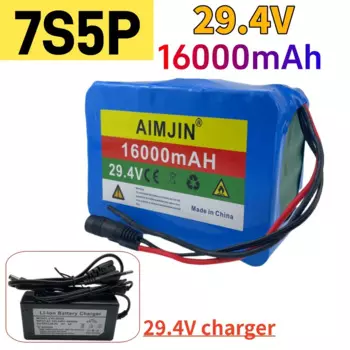29,4 в 7S5P 16Ah 18650 литий-ионный аккумулятор с зарядным устройством, подходит для электрических велосипедов, скутеров, батарей и т. д.