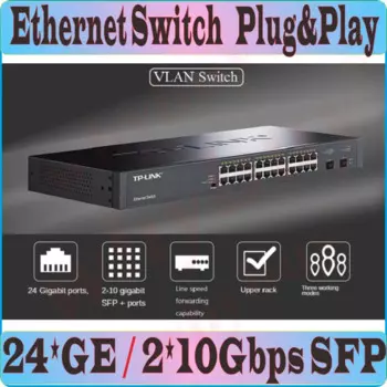 2 * оптические порта SFP + 10000 Мбит/с и 24 * гигабитный настольный Ethernet-коммутатор RJ45 10 * сетевой коммутатор Gigabit Ethernet Адрес 16K MAC