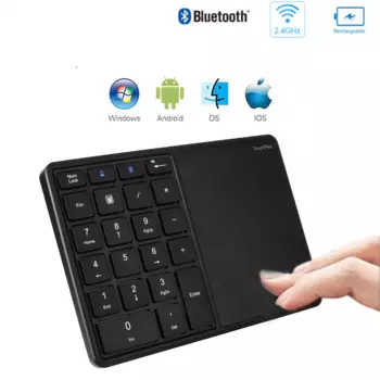 2,4G Беспроводная Bluetooth-клавиатура, 22 клавиши, цифровая клавиатура с тачпадом для IOS, Android, ПК, планшетного компьютера