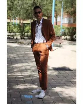 2 шт. Коричневые летние повседневные пляжные мужские костюмы Slim Fit Свадебная вечеринка Куртка Смокинги Стильное пальто с брюками Мужские костюмы Блейзер Брюки