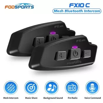 2шт Fodsports FX10C Мотоцикл Bluetooth Mesh Интерком Шлем Bluetooth Гарнитура, обмен музыкой, FM-радио, фоновый звук, 1000M.