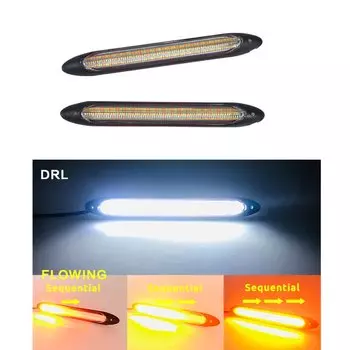 2x автомобильные DRL светодиодные дневные ходовые огни, желтый указатель поворота, белый DRLScan, водонепроницаемая полоса фар, последовательный свет, универсальный