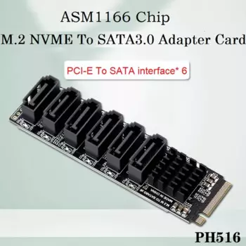 2X плата расширения PCIE-SATA 6Gpbsx6-Port + кабель SATA M.2 MKEY PCI-E карта расширения M.2 NVME на SATA3.0 ASM1166 поддержка PM