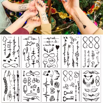 30 Pcs/set Cute Small Infinity Symbol Tattoo Stickers Black Small Pattern Feather Sweetheart Bird Cross Heart Temporary Tattoo