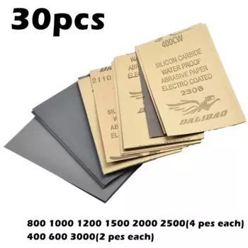 30 шт., наждачная бумага, зернистость 400, 600, 3000, 800, 1000, 1200, 1500, 30 шт./комплект
