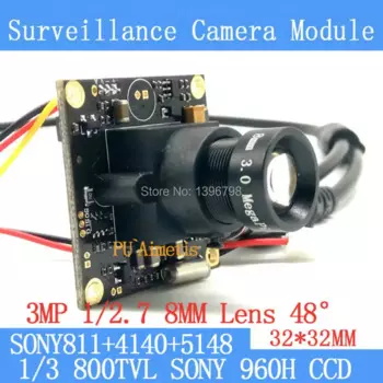 32*32 мм мини-камера видеонаблюдения 800TVL 1/3 Effio CCD Sony 811 + 4140 + 5148 модуль камеры видеонаблюдения, объектив 3MP + 8 мм + BNC/OSDCable
